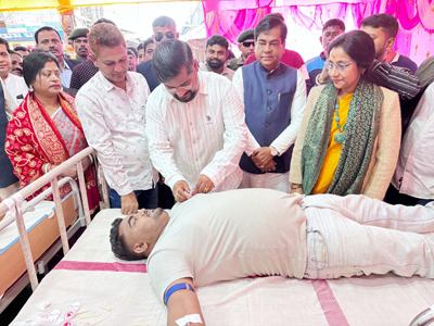 Minister Sushanta Chowdhury inaugurates a blood donation camp organised by GB Bazar market committee in Agartala on January 13.